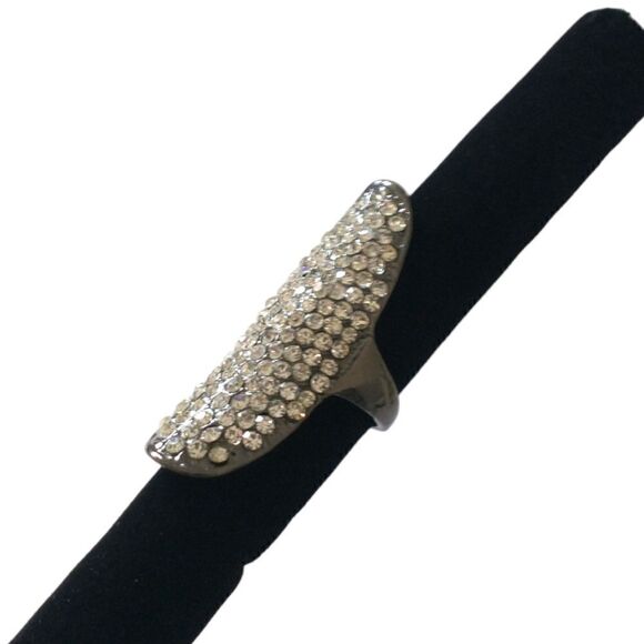 Crystal Rhinestone Knuckle Ring Long Large Gunmetal Clear Statement Sz 9 Chunky. - Picture 10 of 16